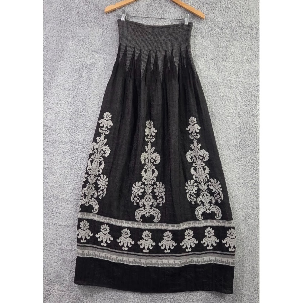Lapis Floral Midi Dress One Size S/M Black White Smocked Strapless OS Whimsigoth